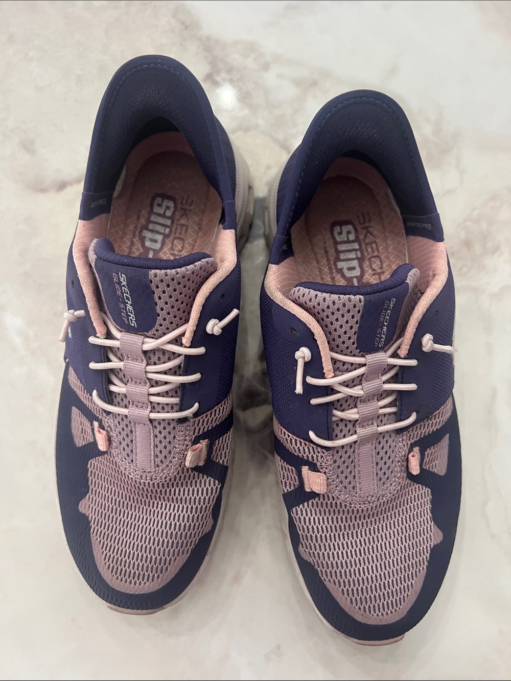 Skechers Slip-On Athletic Sneakers in Navy and Light Pink